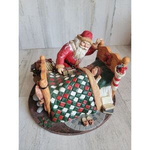 Sleeping kid bed Santa Claus gift delivery Xmas figure decor